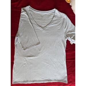 Tahari T Camiseta Mujer Cuello V Blanco Talla M – Algodón Pima y Modal Suave